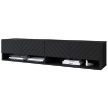 Muebles Slavic - Mueble De Tv Lowboard A 140 Cm, Mueble De Televisión Sin Iluminación Led, Dos Estanterías, Color Negro Mate Espiga