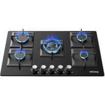 Iseasy - Placa De Cocina De Gas Con 5 Luces Empotrables, Mesa De Cocina De Gas De 5 Fuegos, Cocina De Gas, Placa De Gas De 5 Fuegos - Gas Ciudad Y 