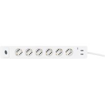 Regleta eléctrica COMBINI 6 enchufes con 2 USB – Protección contra sobretensiones – Interruptor iluminado – 140 cm