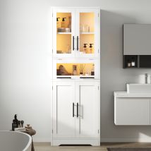 Bathroom Storage Cabinet, Dimensions 60 × 30 × 170 Cm A Freestanding Storage Unit Featuring App-controllable Led Light Strips, Glass Doors, And 