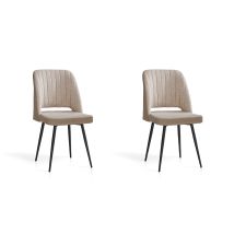 Set De 2 Sillas De Comedor, Veyra En Textil Beige Moteado Y Metal, 88x50x60 Cm