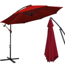 Ø300cm Alu Sonnenschirme Ampelschirme Mit Kurbel Balkonschirme Uv30+ Sonnenschutz Gartenschirme Für Patio Balkon, Rot