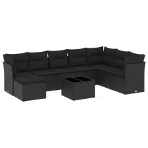 9-tlg. Garten-sofagarnitur Mit Kissen Schwarz Poly Rattan Vidaxl