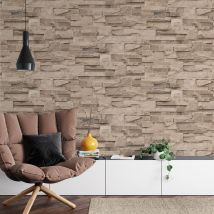 Ugepa - Thorn Slate Natural Beige Stone Brick Wall Effect Textured Vinyl Wallpaper