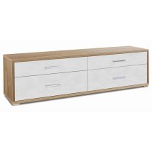 Mobile basso con 4 cassetti in legno truciolare nobilitato – Design moderno noce stelvio e bianco opaco – Facile da montare