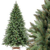 Fairytrees - Künstlicher Weihnachtsbaum Nordmanntanne Premium, Mit Braunem Stamm Und Echtholz Baumständer