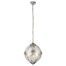 Lampadario Contemporaneo Corona Acciaio Cromo Vetro 3 Luci E14