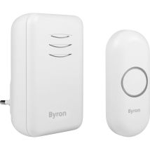 BYRON – Funk-Türklingel Komplett-Set – Reichweite 150 m – 16 Melodien – Lautstärke bis 80 dB – IP44 – Kunststoff (weiß) – DBY-22312