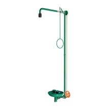 B-Safety – Doccia di emergenza combinata ClassicLine con vasca di raccolta – Acciaio inox, Plastica – 50 l/min, 14 l/min, 1625 mm, Verde, Nero