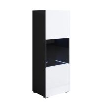 Vitrine Avec Pieds 2 Cm Avec Led 1 Porte Meuble De Rangement Avec Pieds 40 X 128 X 29cm 3 Compartiments Modèle Luke V3 Noir Et Blanc Finition 