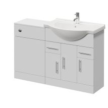 Alexander James Gloss White 1250mm 3 Door Vanity Unit Toilet Suite - 1250mm - Chrome 96mm Knurled Bar Handlewithout James Toilet Pan