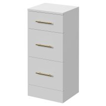 Alexander James Gloss White 350mm X 300mm 3 Drawer Storage Unit - 350mm - Brushed Brass 96mm Bar Handle