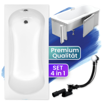 Badland - Badewanne Rechteck 170x70 Mit Styroporverkleidung, Ablaufgarnitur & Füßen Gratis - Komplettset 4in1 Original Acryl Wanne Siphon Aria