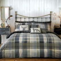 Dreams&drapes - Dreams 'n' Drapes, Connolly Check, Set Di Copripiumino Matrimoniale E 2 Federe Per Cuscino, Grigio (anthrazit), Letto Super King Size