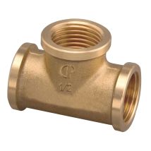 Te de latón Hembra F005 – 3/8" – Acabados: Amarillo, Cromo – Racor multicapa