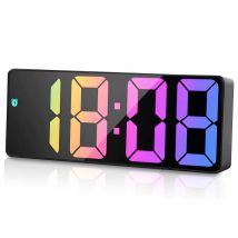 Sveglia Digitale Da Parete Con Indicatore Di Temperatura, Illuminazione Rgb, 3 Allarmi, Ampio Display A Led, Colore Nero, Formato 12/24 Ore, Usb-c.