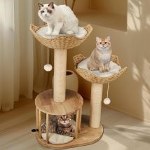 Bingopaw Arbre À Chat Hauteur 99 Cm En Bois - Tour De Jeux Pour Chat Avec Griffoir En Sisal - 2 Plateformes Avec 1 Niche - Centre D'Activités Pour 
