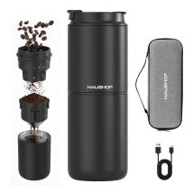Haushof Machine À Café Portable Pour-over Tout-en-un, Moulin Intégré, Mug Isotherme Indépendant 400 Ml, Sans Fil, 4-en-1 Grind & Brew, Idéale Pour 