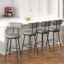 Sgabello Da Bar, Sedie Capitonate Con Seduta E Schienale In Pu, Telaio Metallico, Sedie Da Pranzo - Grigio, Set Di 4