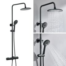 Thermostat Duschset Duschsystem Bad Regendusche Duschsäule Duscharmatur Kopfbrause Mit Handbrause Set Für Badezimmer, Schwarz