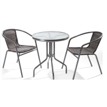 Tavolo e sedie in metallo e polyrattan 'Achille' – 2 posti – 60 cm diametro tavolo – Giardino e piscine