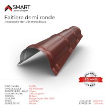 Bravo The Smart Solution - Faîtière Demi Ronde - Bac Acier - Tôle De Couverture - Toiture - Coloris Rouge Oxyde Ral 3009 L=2m, Épaisseur 0.50mm