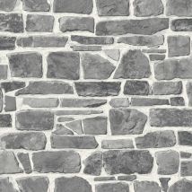 Grey White Brick Wallpaper Realistic Slate Stone Rustic Vinyl Textured Rasch
