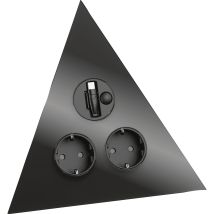 Wipo Steckdosenelement Power Dreieck, Steckdose Usb-ladegerät Kinderschutz, Ausziehbares Usb-c Kabel, Glasfront, Schwarz, 2 Schuko, 222x190x114mm