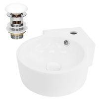 Ml-design Lavabo D'Angle En Céramique Blanc, 45x36x13 Cm, Rond, Avec Bouchon De Vidage Blanc, Trop-plein Et Trou Pour Robinet Inclus, Montage Mural Ou