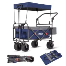Arebos - Luxury Outdoor Utility Wagon With Canopy Folding Stroller Cart Trolley Blue/gray