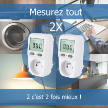 Ketler - Ms216top : Compteur Électrique Prise Mobile (2 Pcs) - Wattmètre - 16 A / 3600 W - Prises France - Multifonctions
