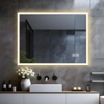 Meesalisa - Lisa Led Badspiegel Mit Beleuchtung Badezimmerspiegel Mit Touch Kaltweiß Licht Wandspiegel Rechteckig, 80 X 60 Cm Mit 3 Lichtfarben Und 