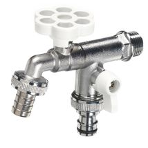 Rubinetto A Sfera Doppio Per Fontana Da Giardino Con Fiore E Leva Colorate Belfer Rub/030 Bianco