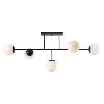Plafonnier Hoko 5 Lumières Avec Diffuseurs En Verre Blanc Laiteux Et Structure En Métal Noir Mat - Douille E14 Ip20 - Groupe Rossini