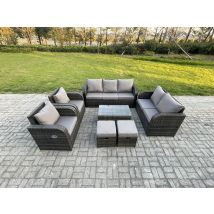 9 Seater Rattan Wicker Garden Furniture Patio Conservatory Sofa Set With Rectangular Coffee Table 3 Seater Sofa Love Sofa 2 Small Footstools - Fimous