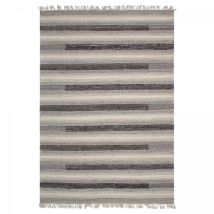 Impalo - Tapis Kilim Fait Main En Pet 160x230 Gris Et Noir Rectangle Motif Géométrique
