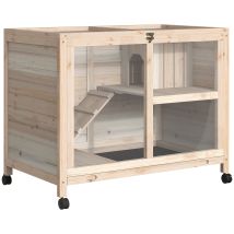 Conejera Con Ruedas 91,5x53,3x73 Cm Jaula Para Conejos De 2 Niveles Con Techo Abatible Natural