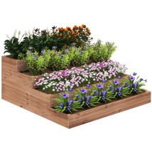 Plate-bande Surélevée 4 Niveaux 113×113×46 Cm Fond Ouvert Tissu Protecteur, Balcon Jardin Plantes Fleurs Légumes, Café Noir
