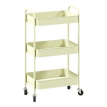 Meubles Cosy 3 Tier Metal Storage Trolley On Wheels Modern Utility Cart Light Avocado