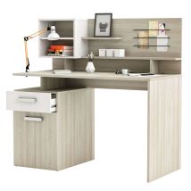 Casa Vital - Escritorio Malicia Con Altillo Y Cajón Roble Blanco Mate 122x123x60 Cm