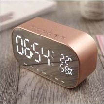 Ensoleille Bluetooth-radiowecker Mit Fm-lautsprecher, Thermometer, Freisprechfunktion, Champagnerfarben, 2 X 3 W Sendeleistung