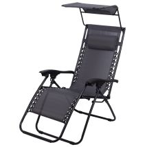 Liegestuhl Klappbar Mit Sonnenschutz, Sonnenstuhl Mit Abziehbare Kissen, Max Belastbarkeit 100kg, Strandliegestuhl Leicht, Grau - Todeco
