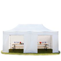 3x6m Gazebo Pieghevole Pvc 850 Ignifugo Con Laterali, Professional 40mm Alluminio, Bianco