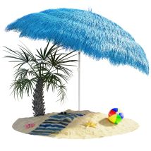 Kingsleeve Hawaii Parasol 1.8m Height 1.6m Diameter Uv30+ Protection Tiltable Height-adjustable Ground Spike Large Round Straw Raffia Tiki Umbrella 