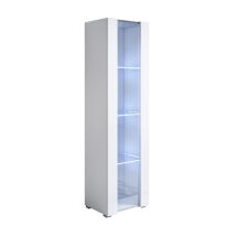 Lettiemobili - Vetrina Con Piedini 2cm E Led Mobile Soggiorno Moderno Salotto Vetrinetta Pensile 40x167x28 Modello Luke V5 Bianco Lucido