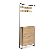 Facilitys - Guardarropa De Entrada Con Perchero Y Zapatero De Metal Y Efecto Madera