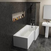 Affine - 1500mm Rh L Shaped Shower Bath Glass Screen End Front Panel Bathroom Acrylic