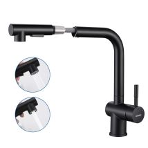 Grifo De Cocina Con Ducha Extraíble 40 Cm Negro, Giratorio 360° Grifo De Fregadero Mezclador Monomando De Acero Inoxidable Con Aireador Desmontable, 7