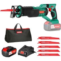 Hychika - Reciprocating Saw 18v 4.0a Cordless Saw,0-2800rpm Variable Speed, Fast Blade Change, 6 Pcs Blades