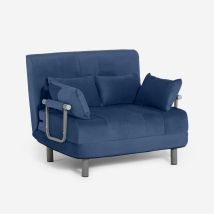 Fauteuil Lit Pliant Gain De Place En Velours Deborah Twin Lux - Bleu